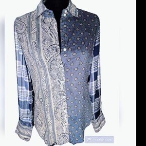 Paisley‎ patchwork style button down Too long sleeve SZ Small